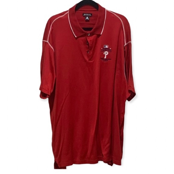 ⚾️HP⚾️MLB ANTIGUA PHILLIES WORLDSERIES 2008 POLO GOLF RED 2X VTG BASEBALL STICH - Picture 4 of 13